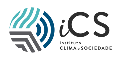 Logotipo com uma esfera e o texto iCS instituto clima e sociedade